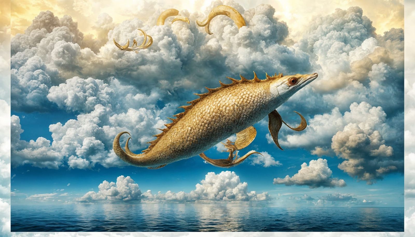 Sea Creatures Swim in Surreal Blue Sky