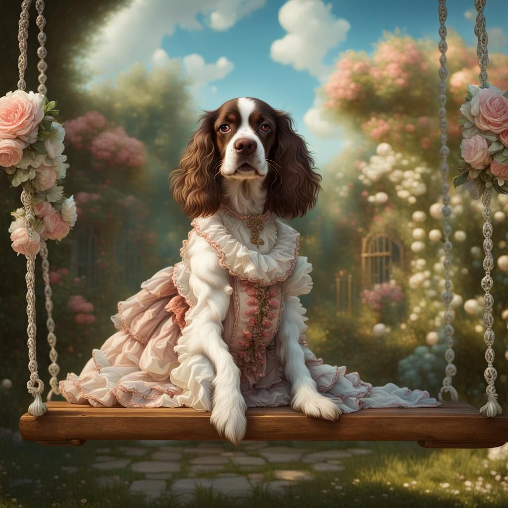 Rococo Springer Spaniel on a Swing