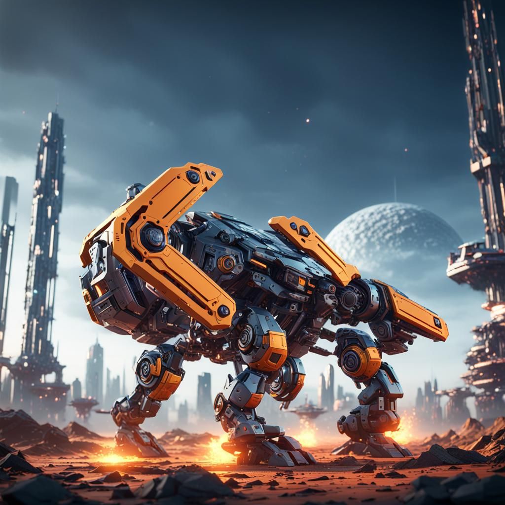 Futuristic Mech with Intricate Details in Sci-Fi Style