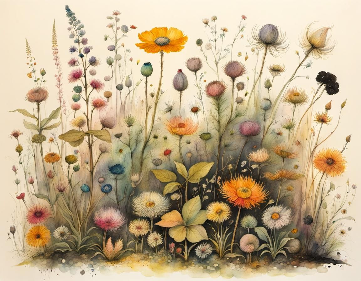 Botanical Journal with Detailed Plant Drawings