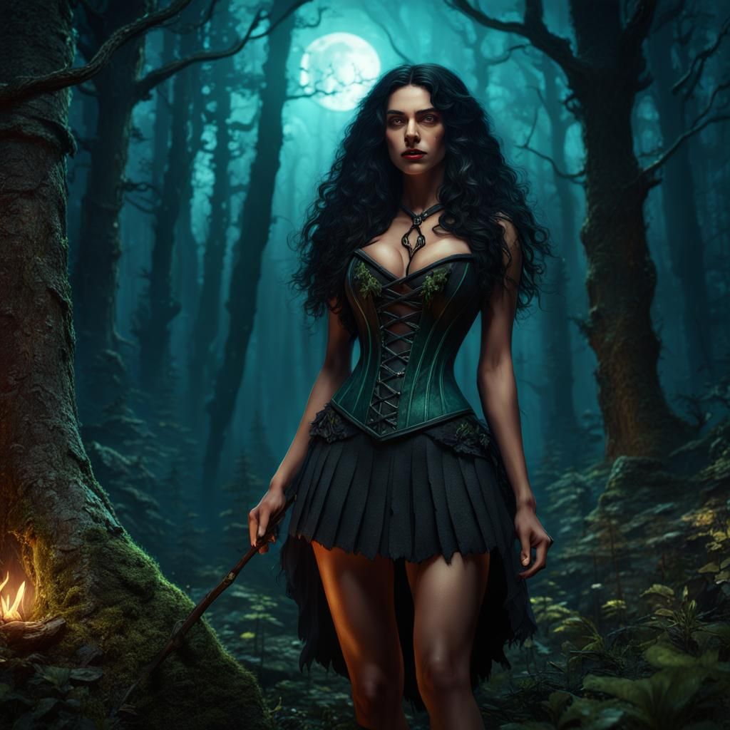 Spring Witch in Forest: Fantasy Concept Art