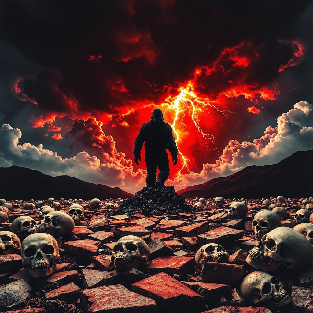 Surreal Skull Ground Crimson Storm Sasquatch Poster