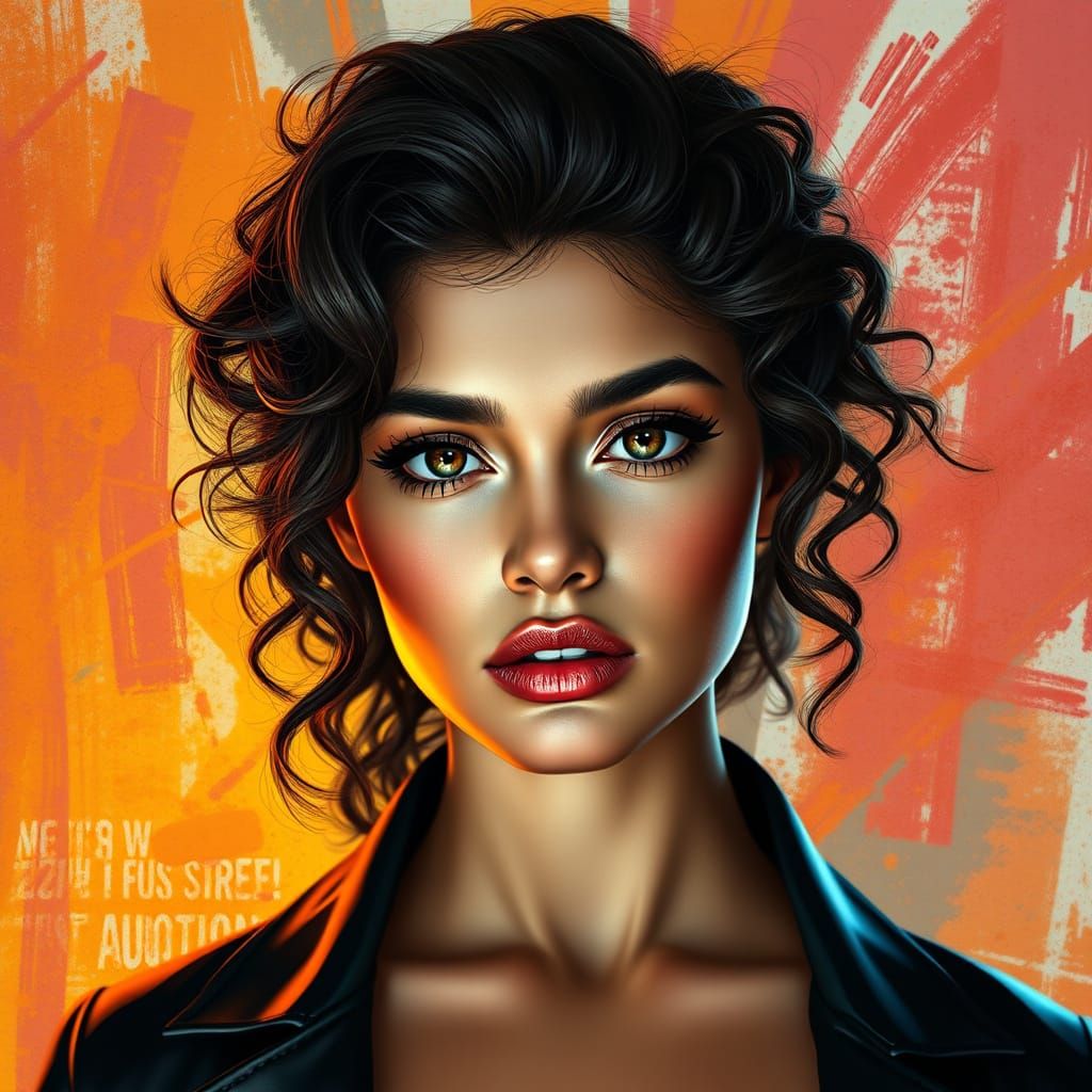 Confident Beauty in a Vibrant, Abstract World