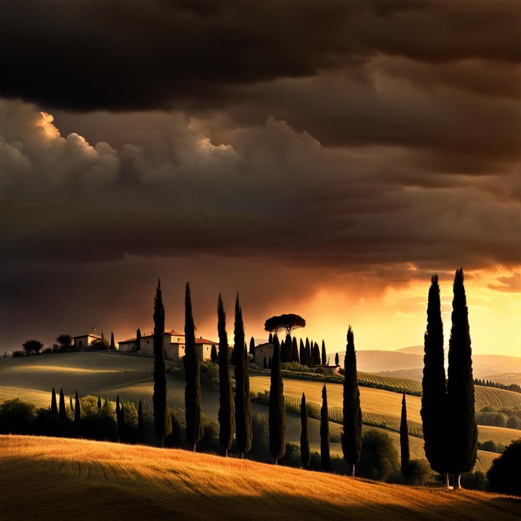 Tuscan Sunset at Dawn: Realistic Photorealistic Image