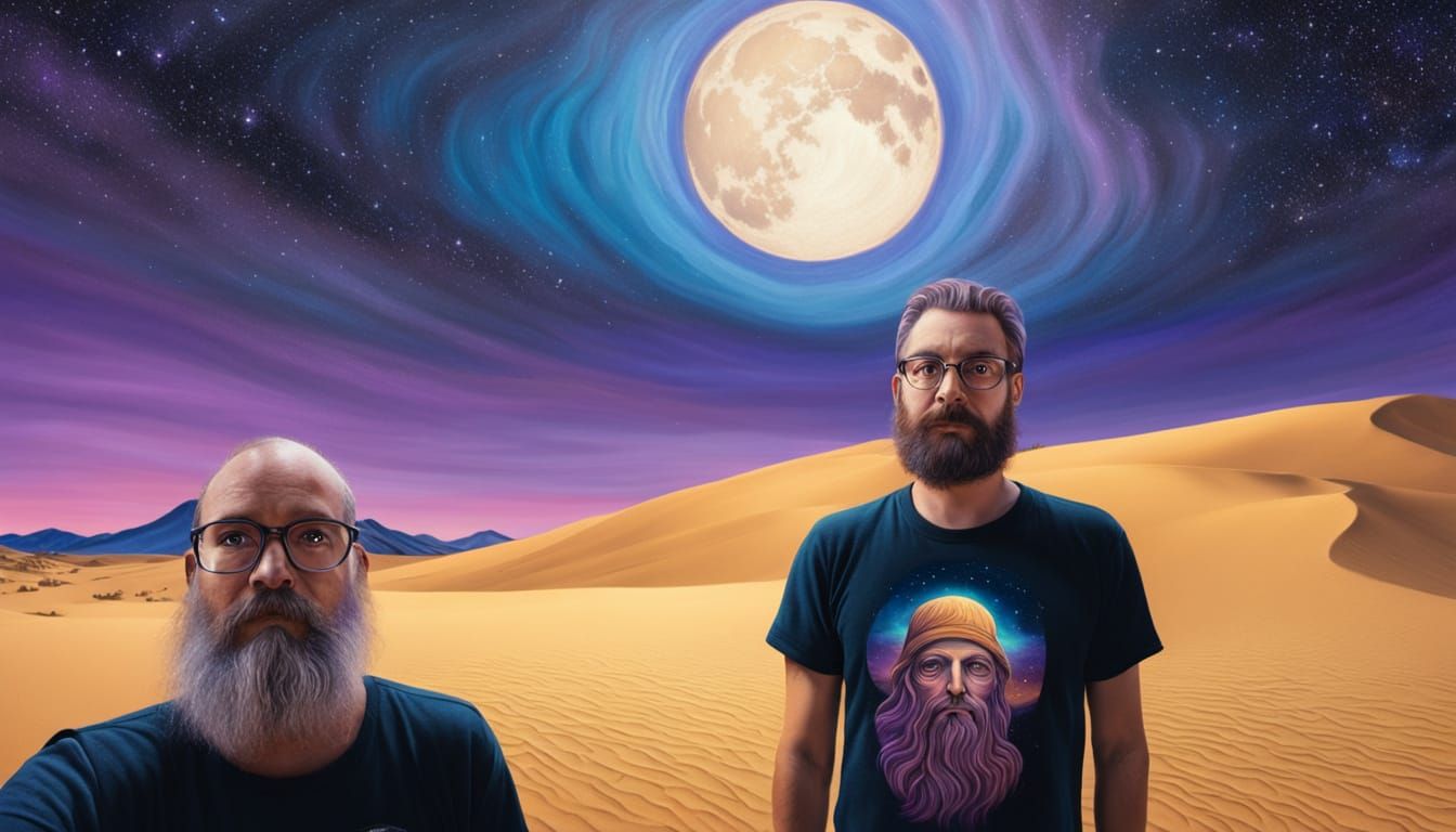 Desert Night Figure in Surreal Oil Painting