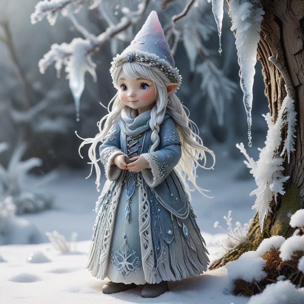Whimsical Winter Gnome in Icy Watercolor Style