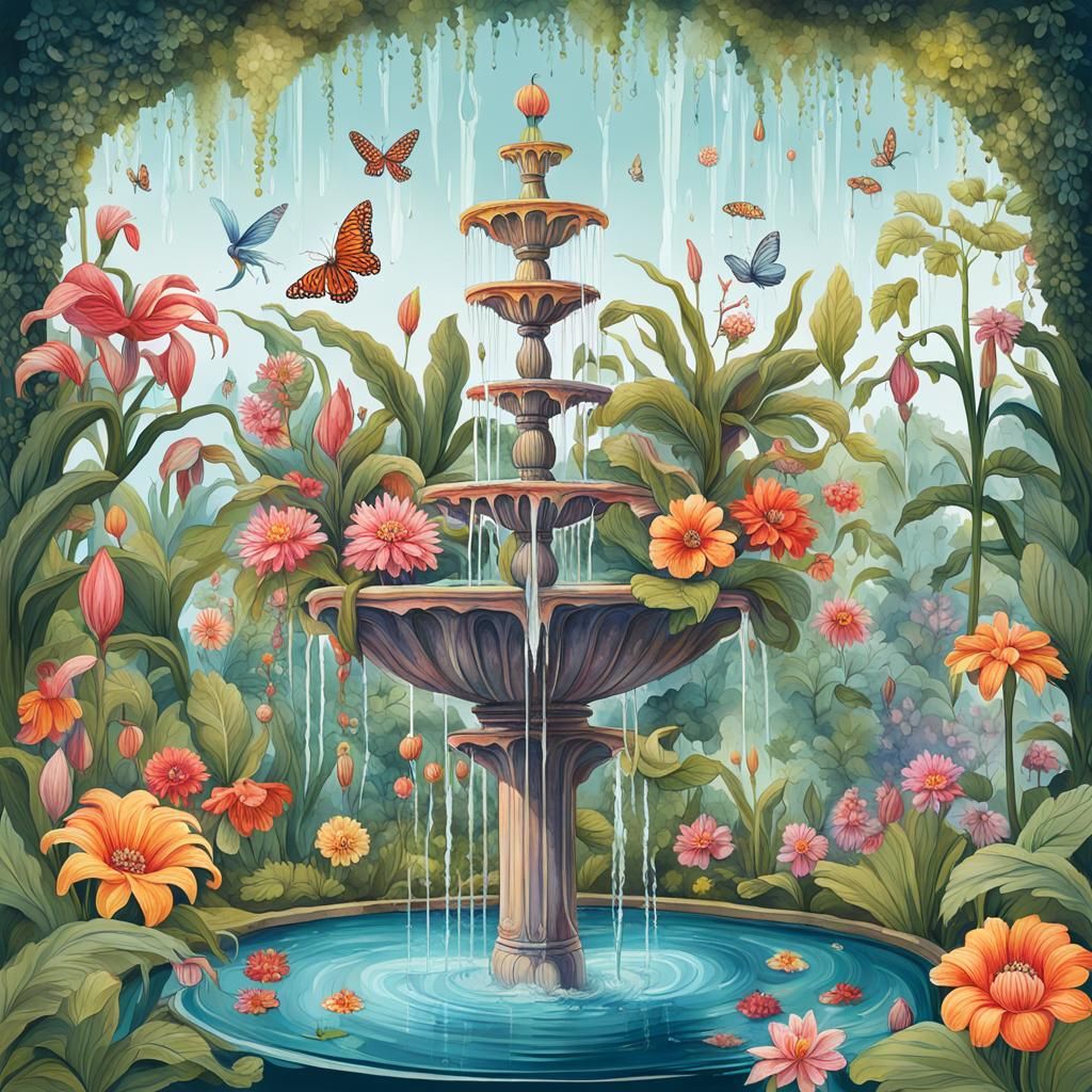 Botanical Flower Garden with Fairy Illustration