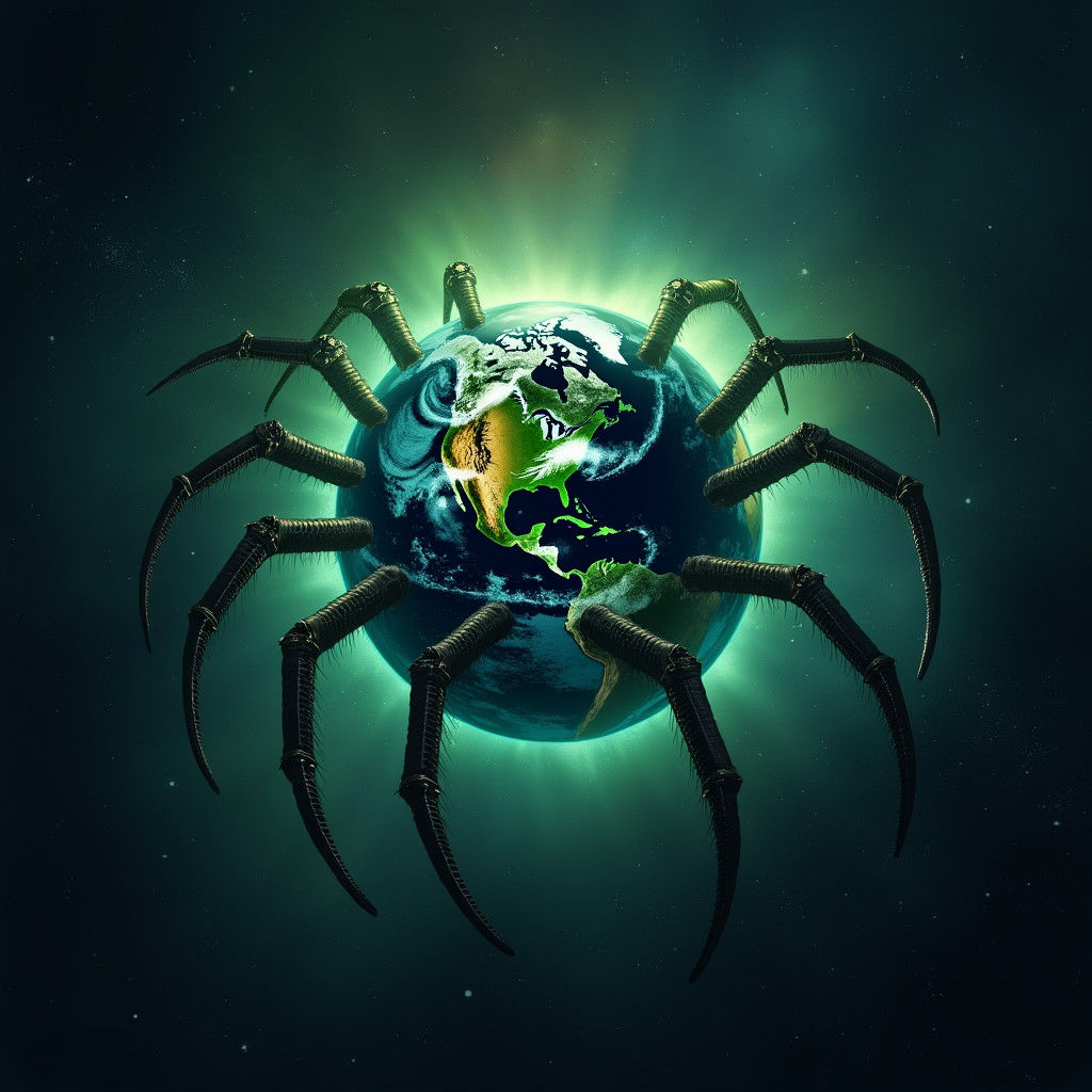 Ominous Alien Spider Wraps Earth in Space