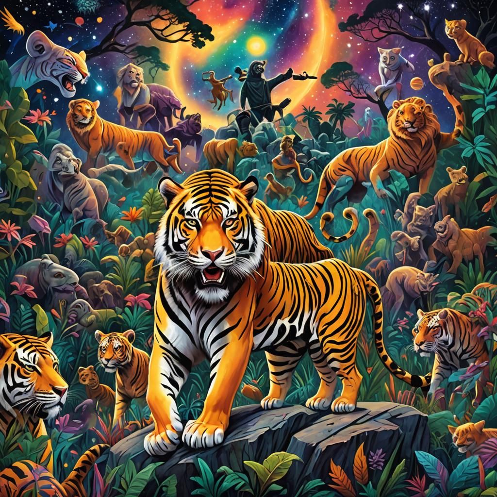 Rock Concert in Jungle with Animal Musicians