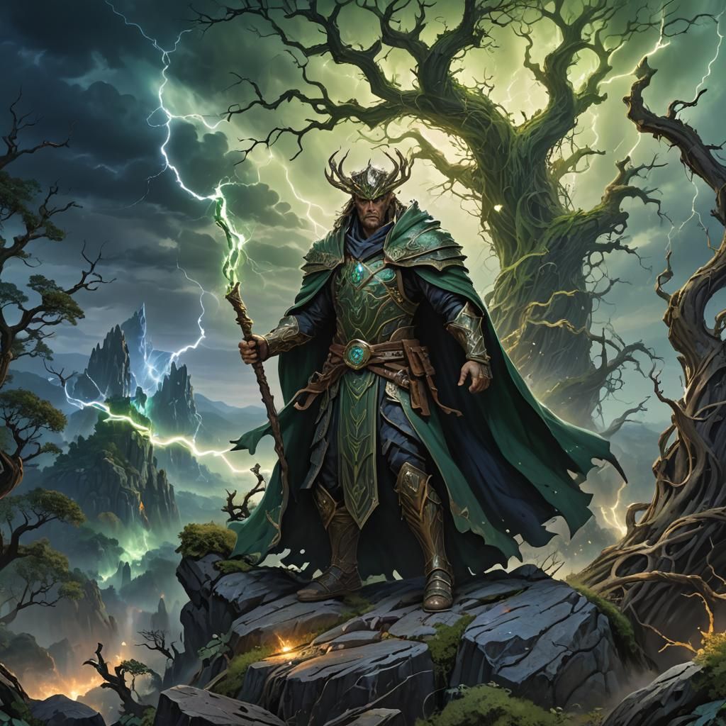 Mystical Forest Warrior Overlooking Ethereal Portal