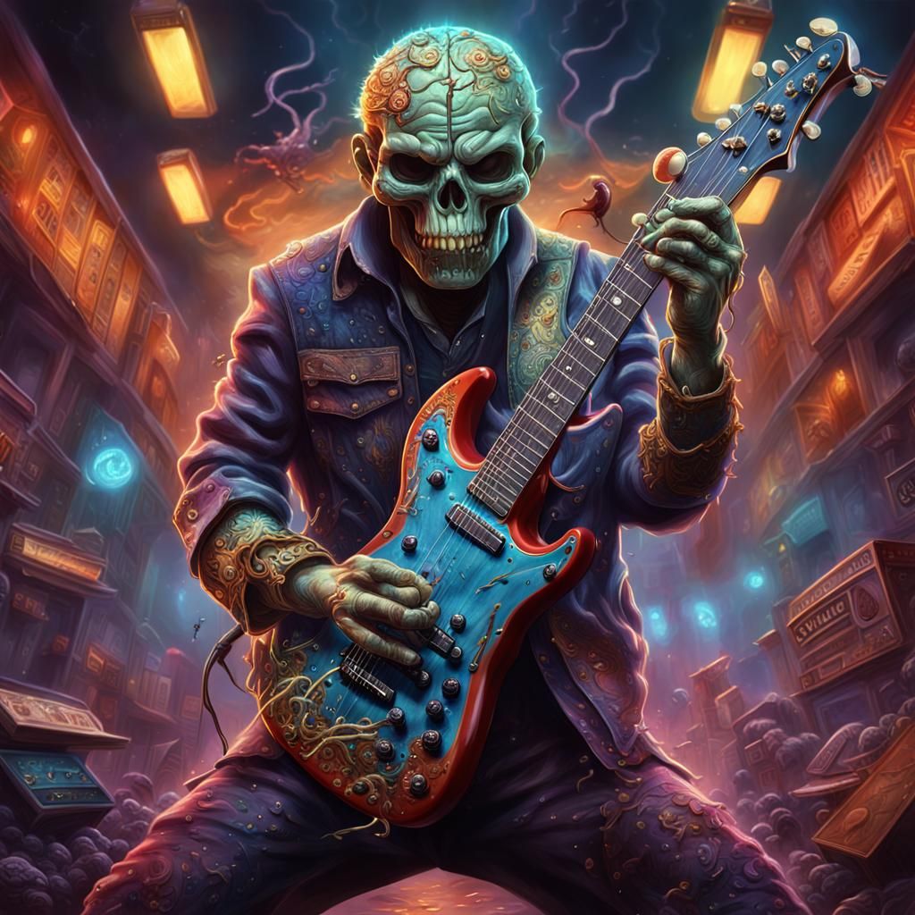 Zombie Guitarist Album Cover in Detailed Matte Style