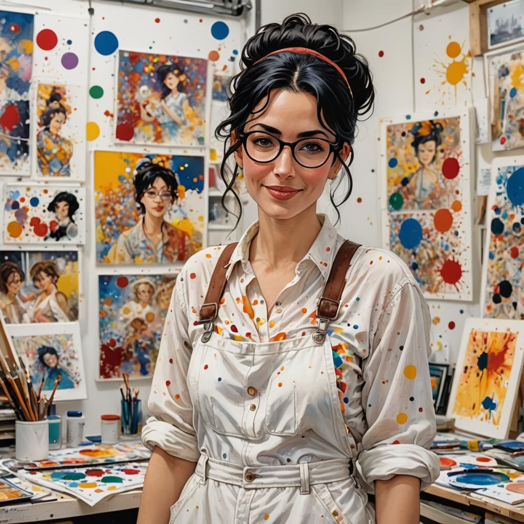 Woman Painting in Studio, Bande Dessinée Style