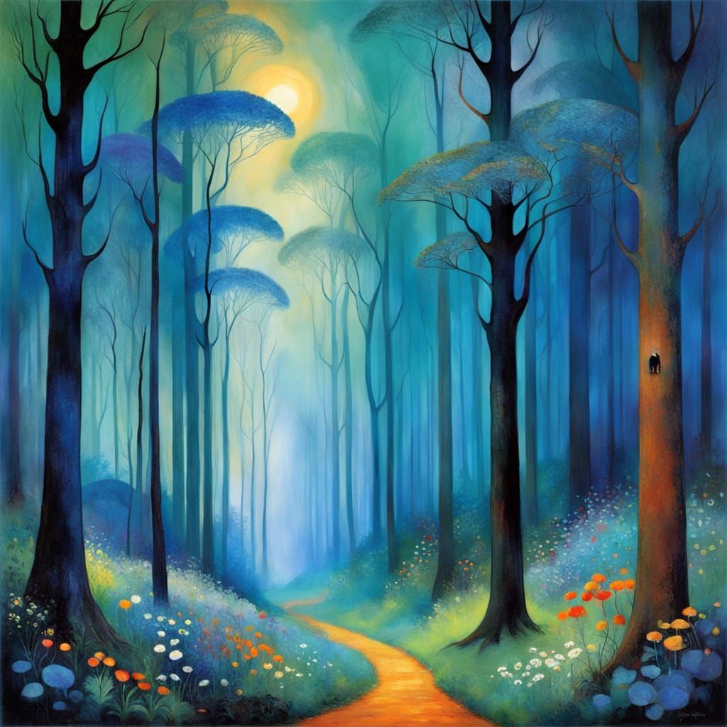 Mystical Forest Depiction in Symbolist Style