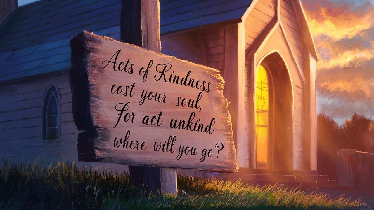 Contemplative Church Scene with Sign of Kindness