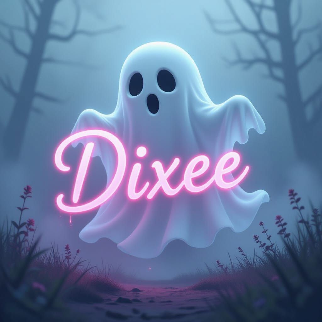 Ethereal Ghost with Neon Cursive Text