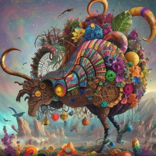 Psychedelic Cornucopia in Surreal 3D Style