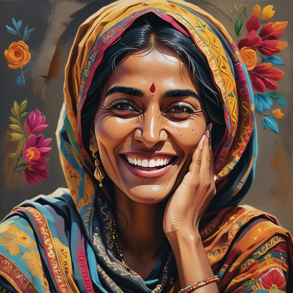 Radiant Sindhi Woman Portrait in Oil Paint Style