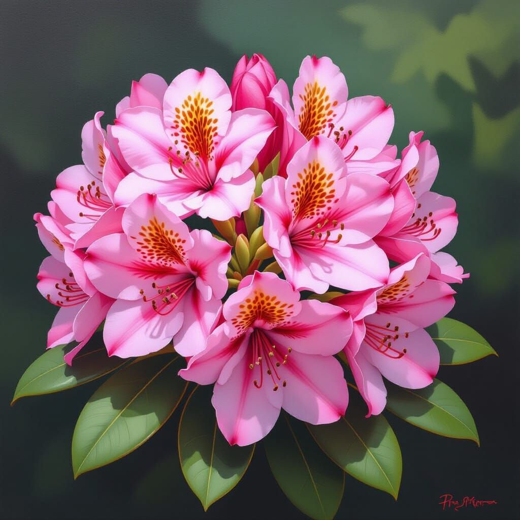 Vibrant Rhododendrons Bloom in Painterly Style