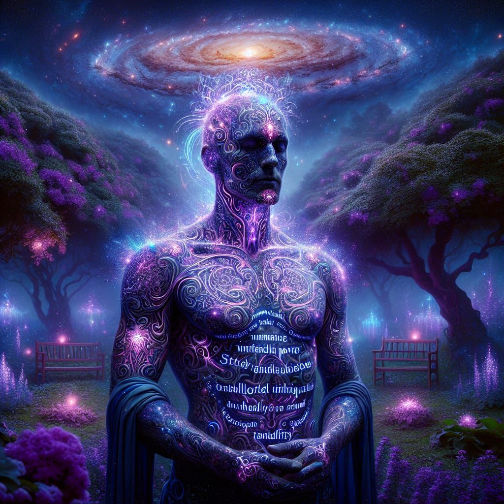 Mystical Warrior in Cosmic Garden of Galaxy Nebulae