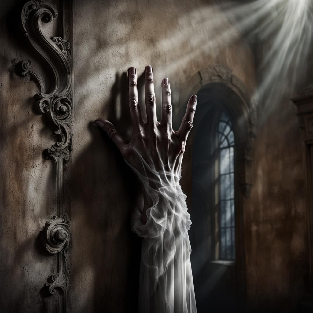 Ethereal Ghostly Hand Emerges from Wall