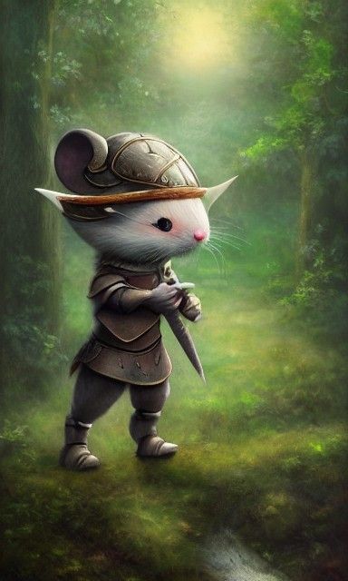 Whimsical Chibi Mouse Knight in Lush Forest