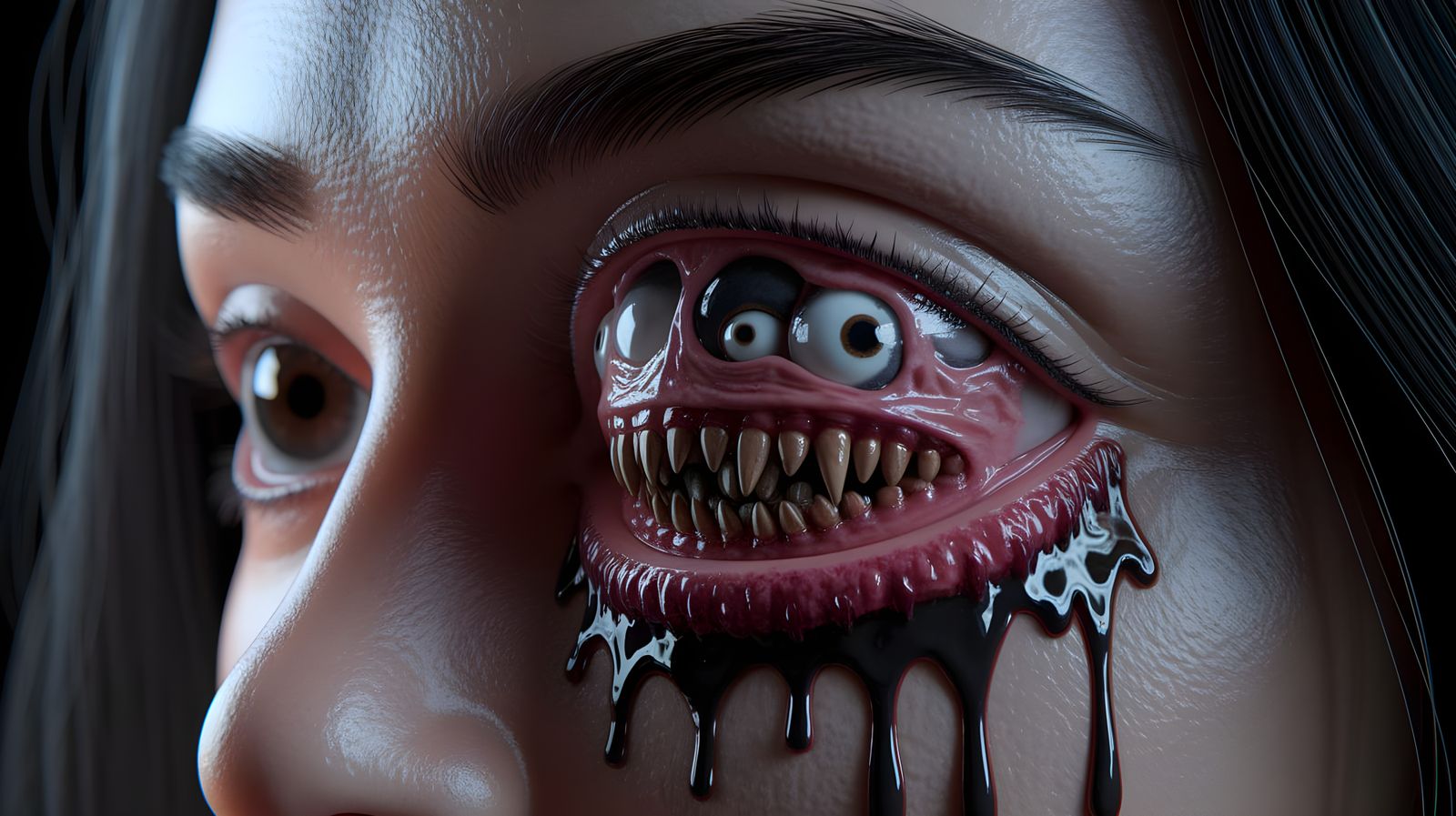 Ethereal Horror Emerging from Human Eye