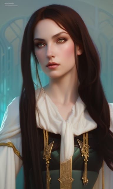 Cleric Maiden Portrait in Art Nouveau Style