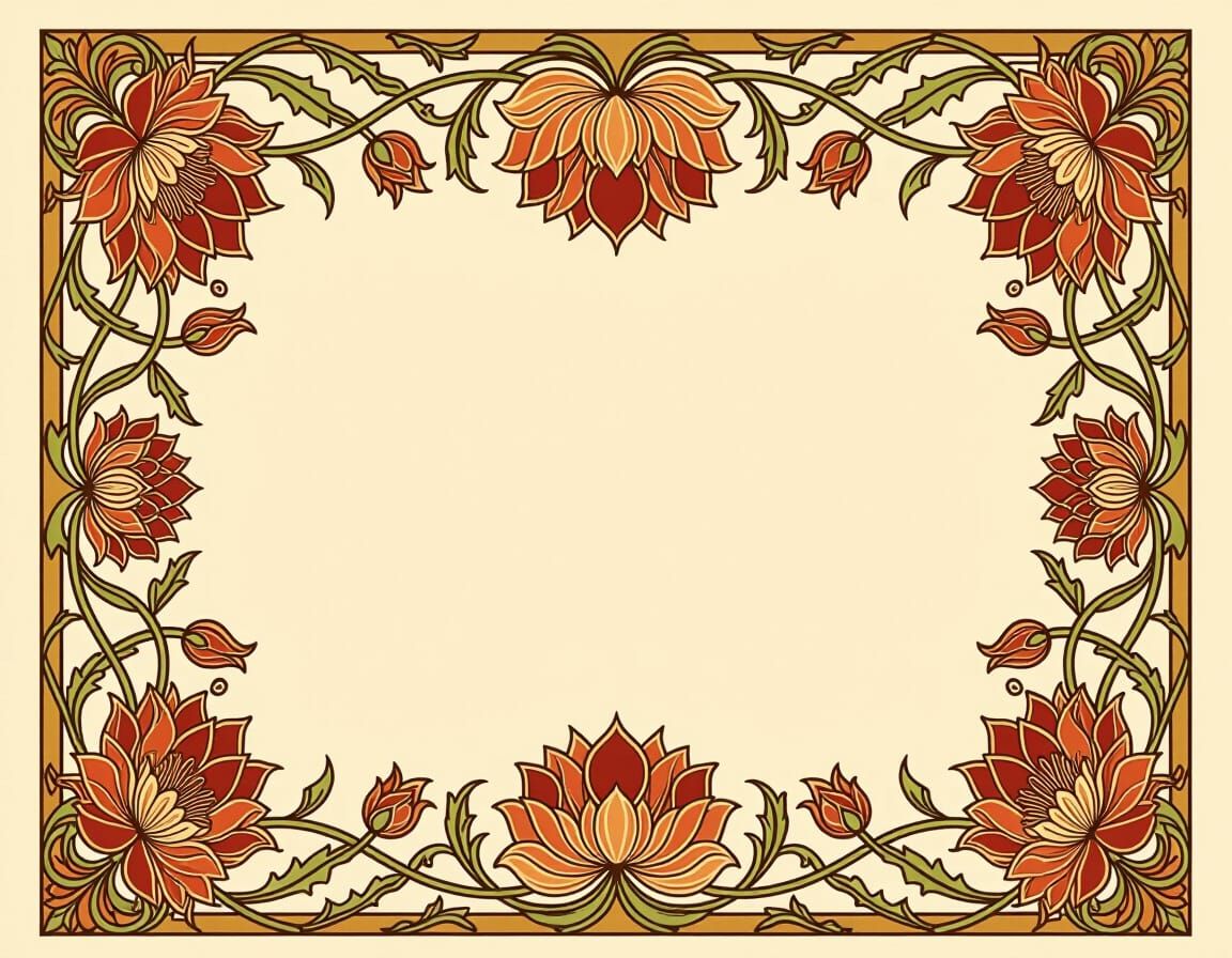 Art Nouveau Lotus Vine Border Design in Earthy Tones