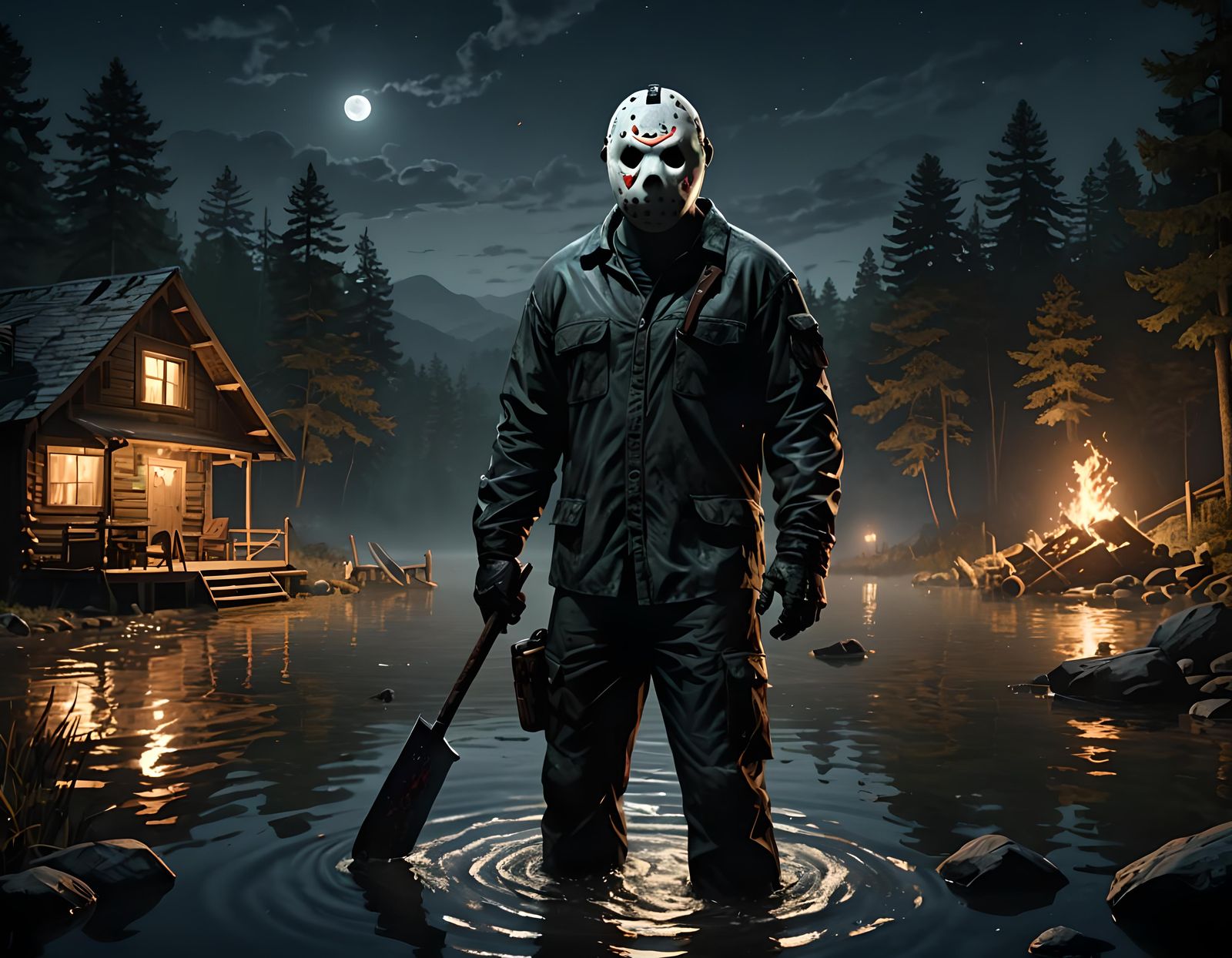 Jason Voorhees at Camp Crystal Lake: Matte Painting