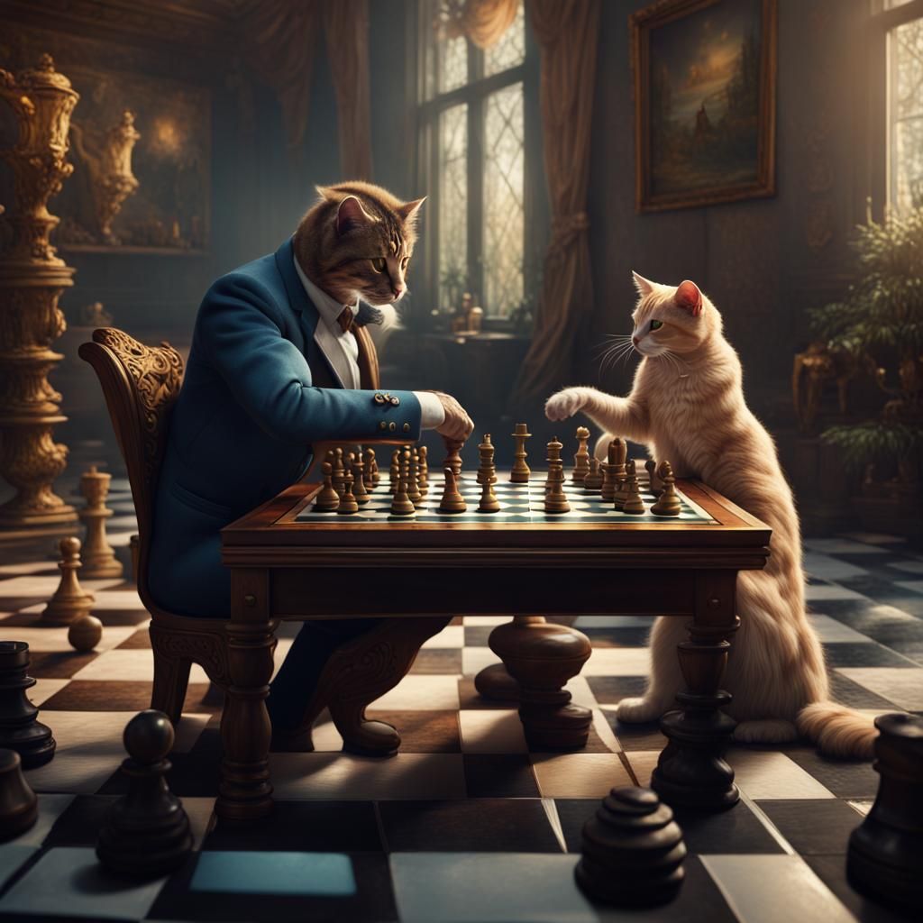 Chess Game: Cat Versus Cat-Headed Man