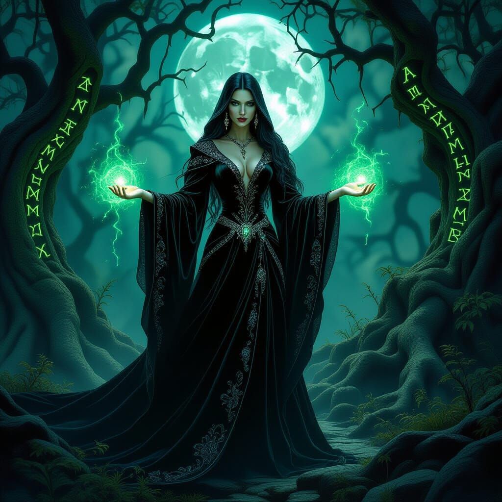 Morgana of Avalon in Moonlit Forest