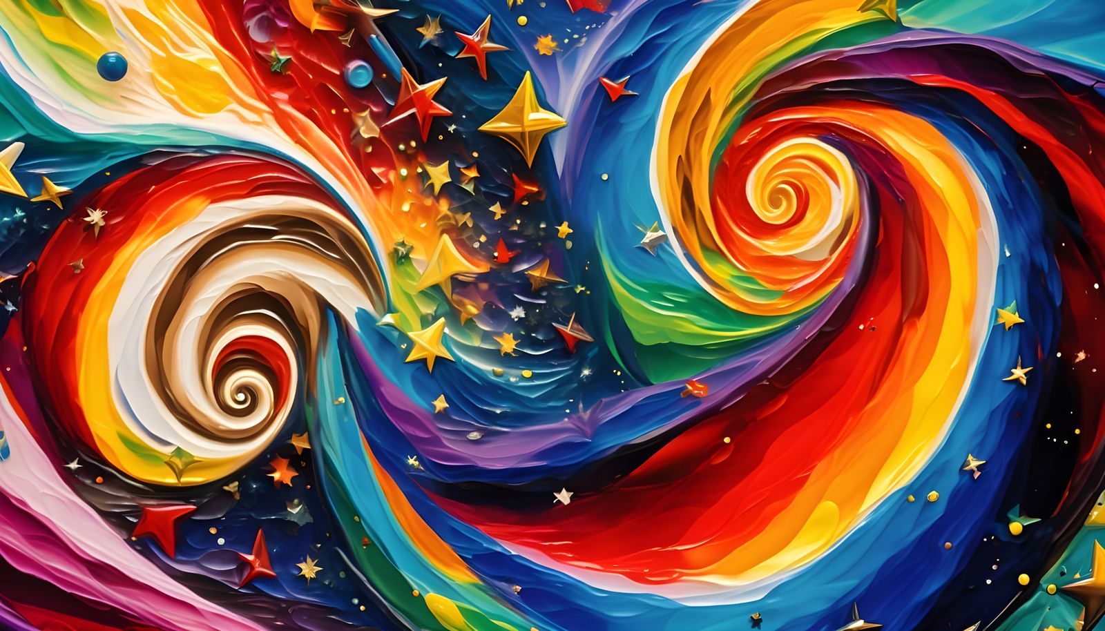Abstract Expressionist Vortexes with Stars in Opalescent Col...