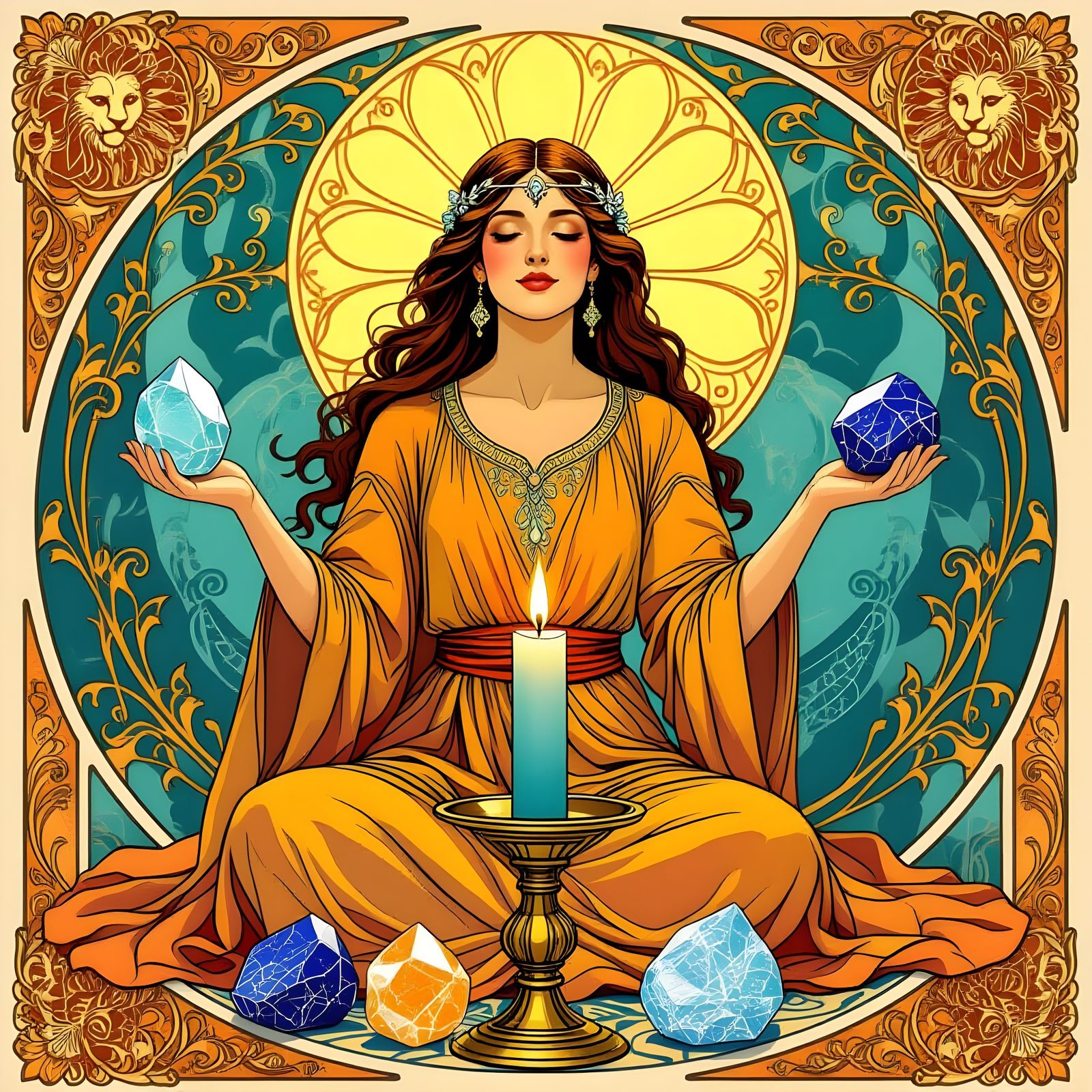 Line Art Lion's Gate Ritual with Crystals