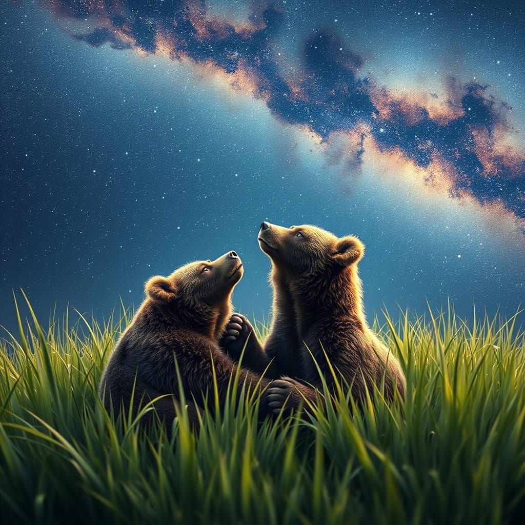 Bears Gazing at Milky Way: Holographic Astral Art