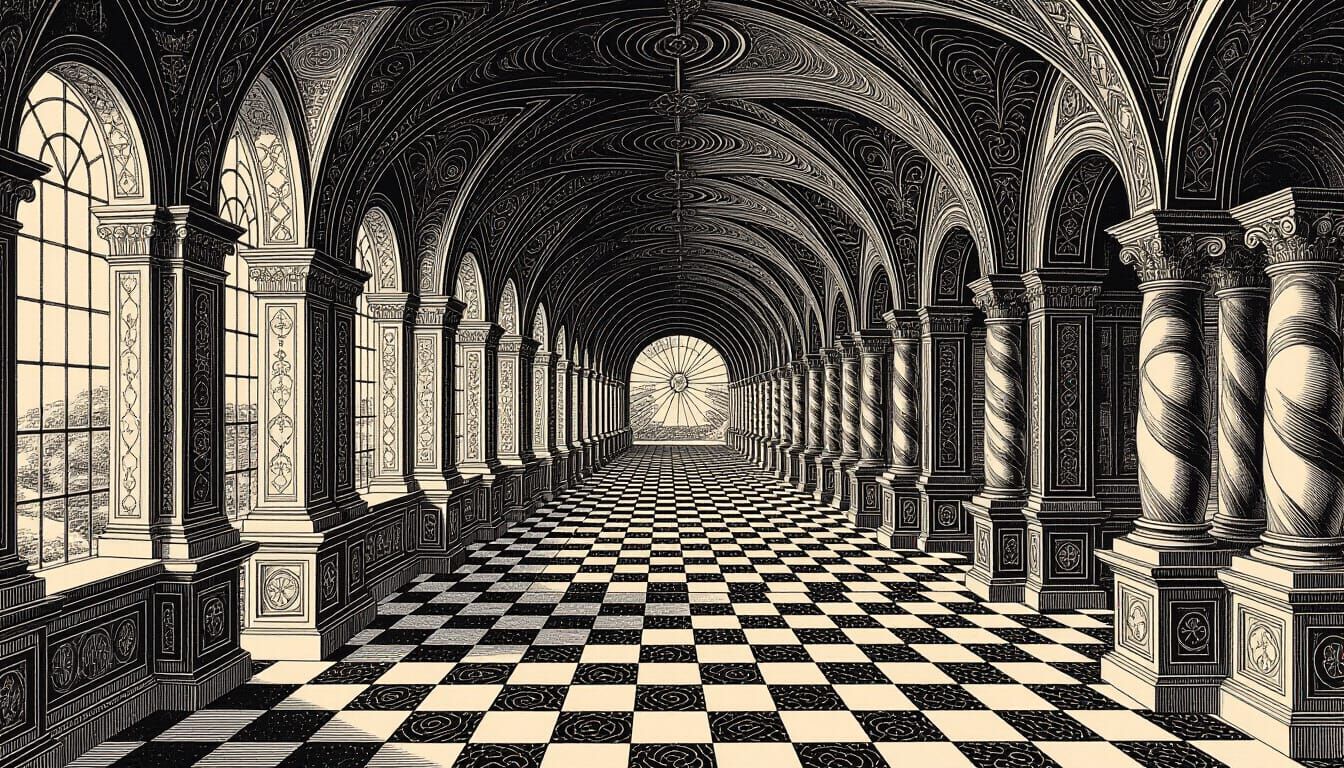 Detailed Crosshatch Hall in Deepdream Style