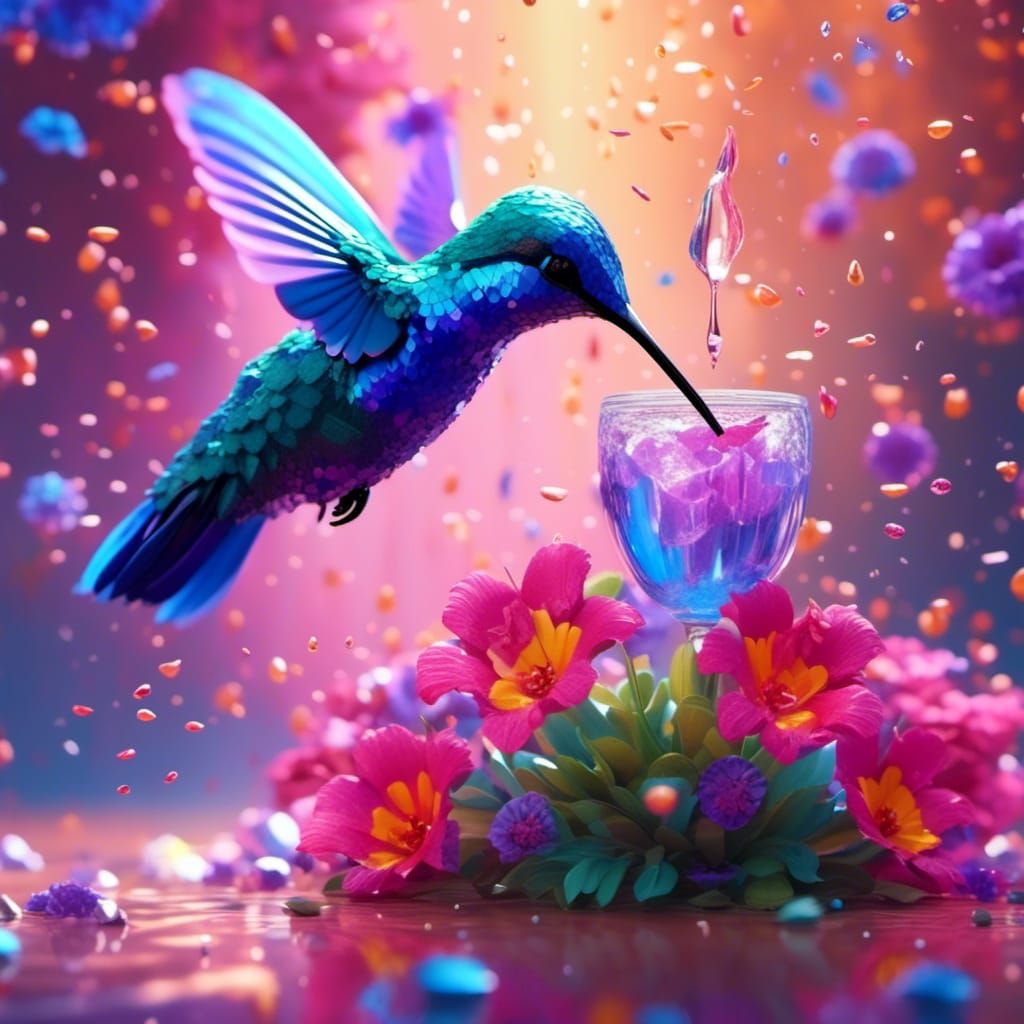 Hummingbird Sipping Nectar in Colorful 3D Render