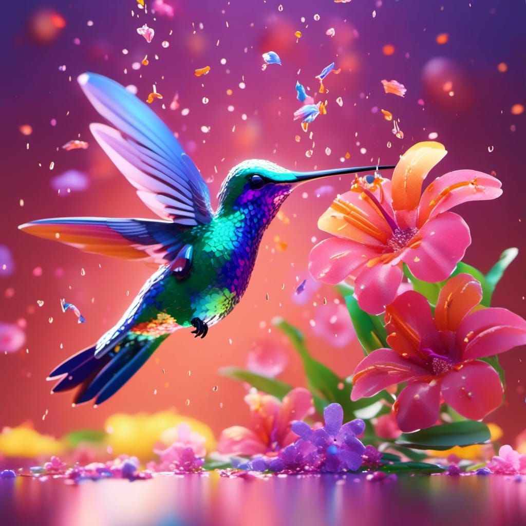 Hummingbird Feeds in a Sunny 3D Render