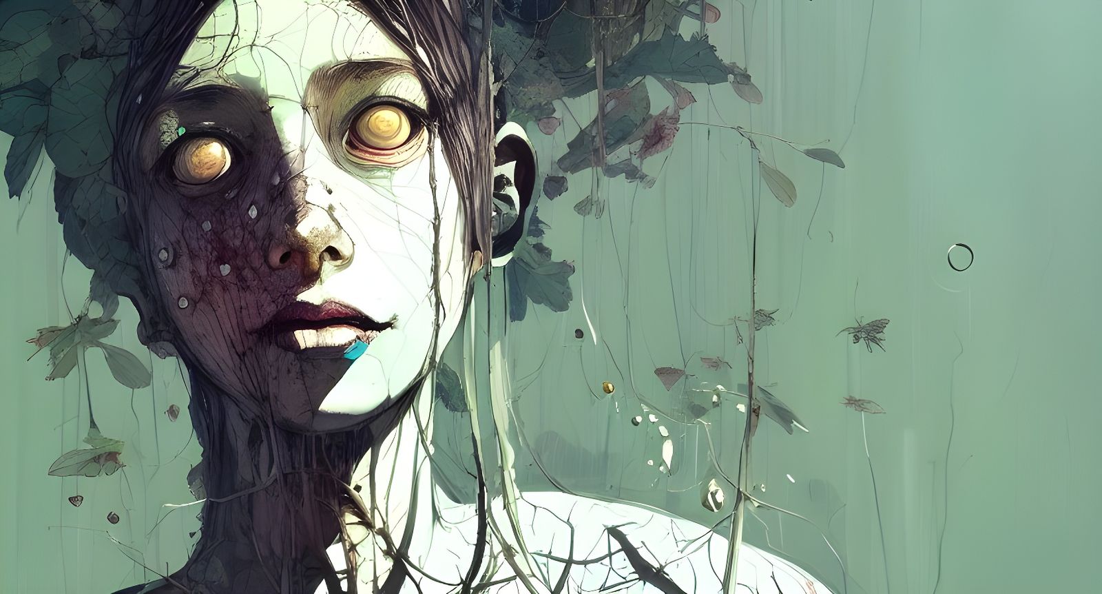 Girl Turns into Tree: Detailed Digital Watercolor