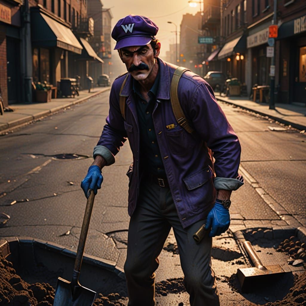 Waluigi in Intense Street Scene
