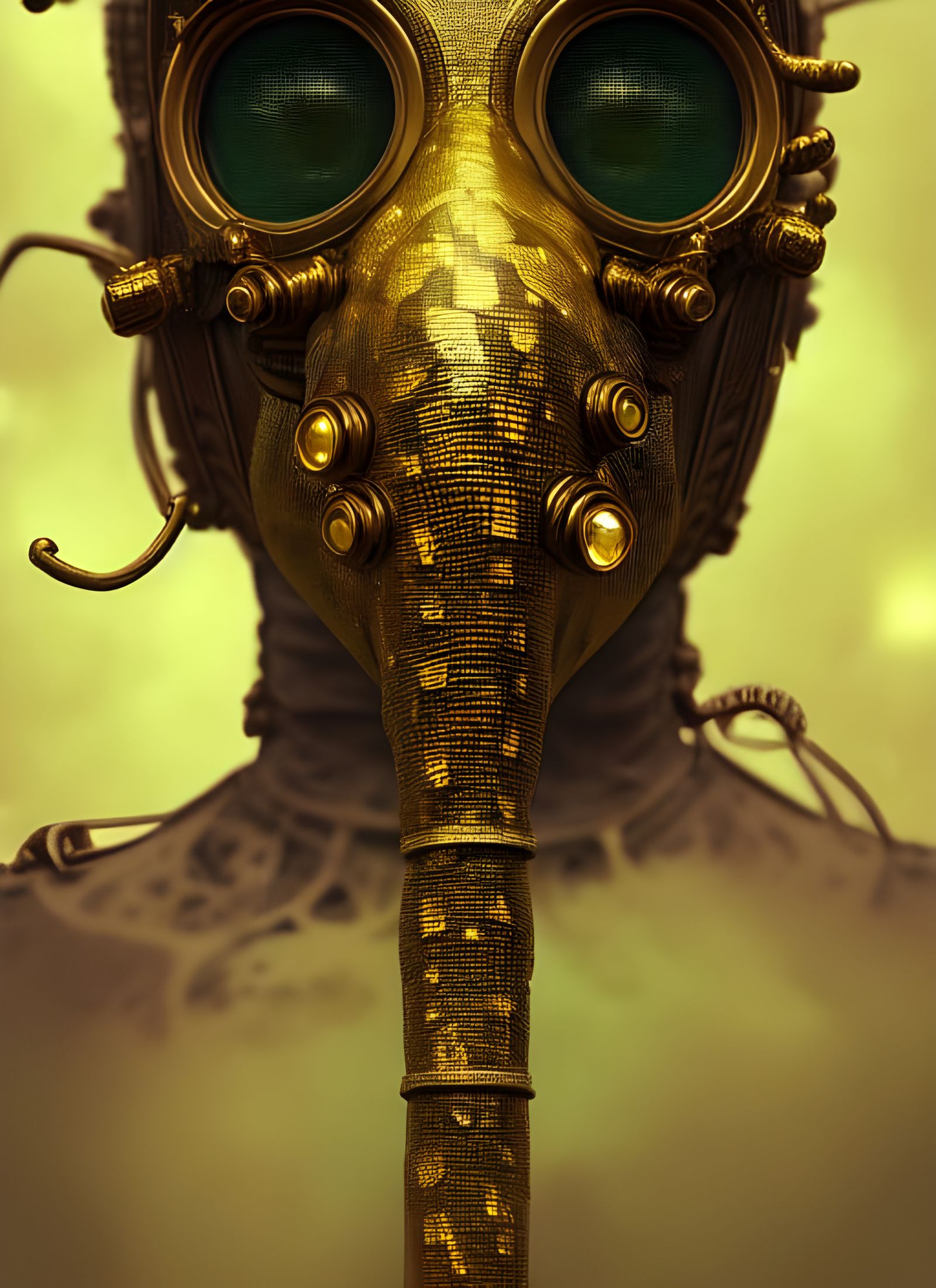 Elaborate Gold Lizard Gas Mask Woman: Fantasy Art