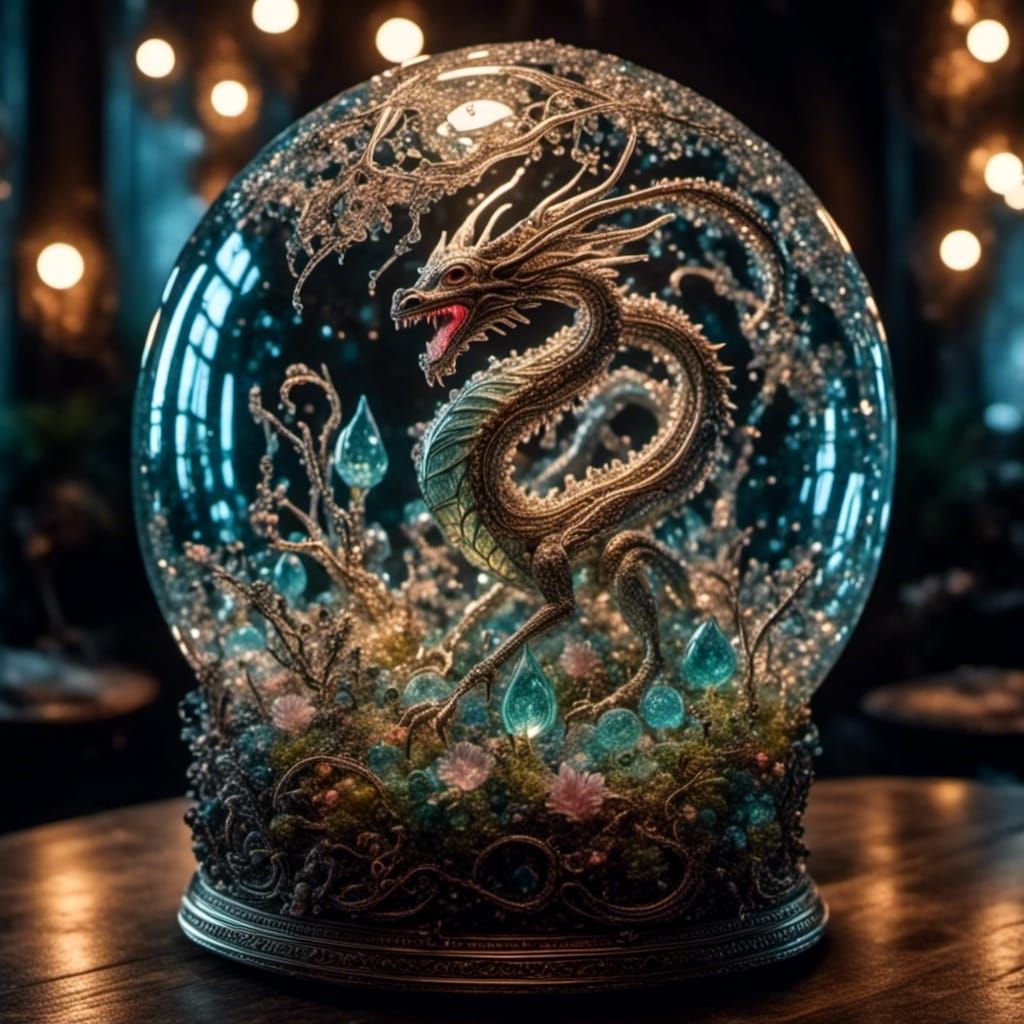 Dragon and Fairy in Bioluminescent Crystal Ball