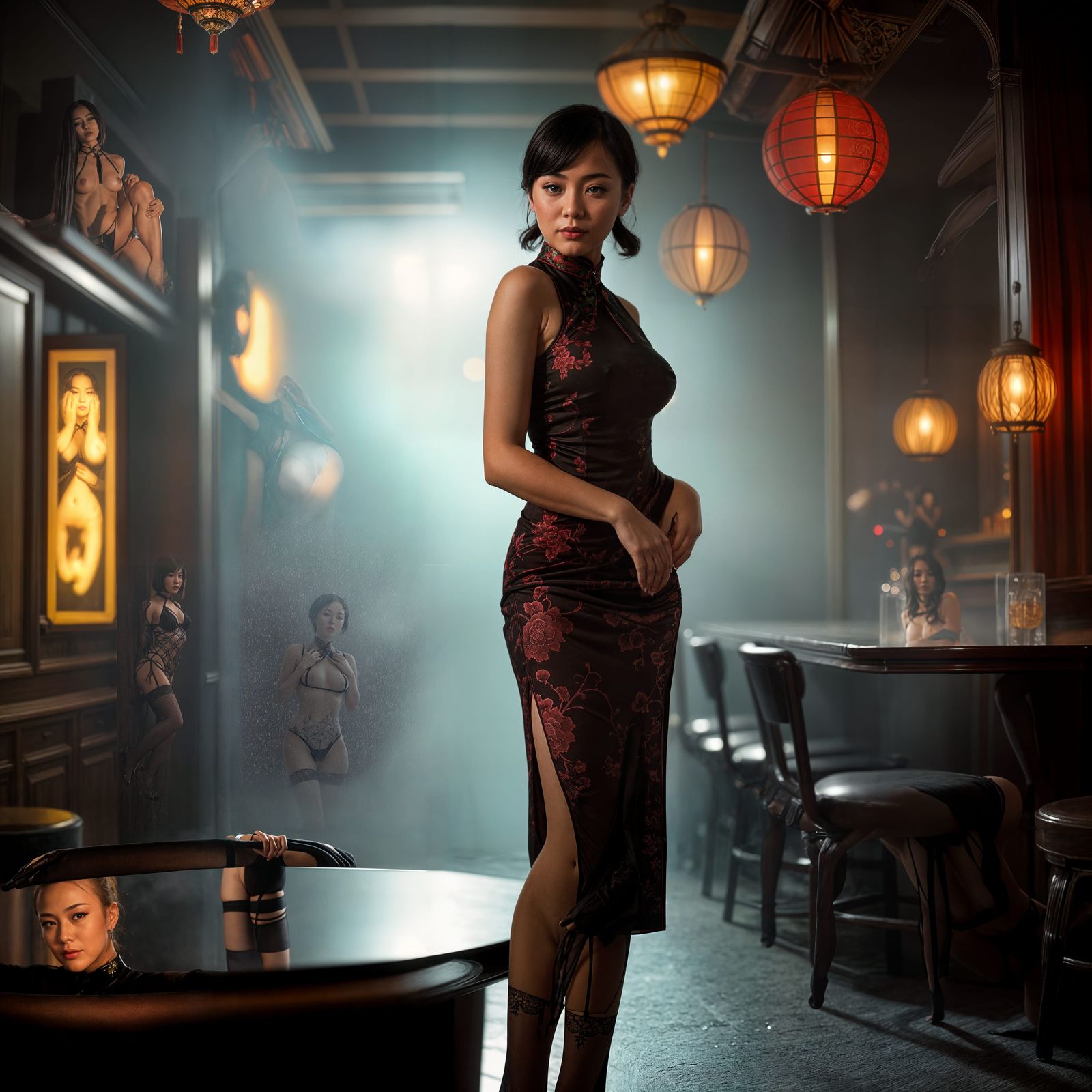 Chinese Femme Fatale in Film Noire Nightclub
