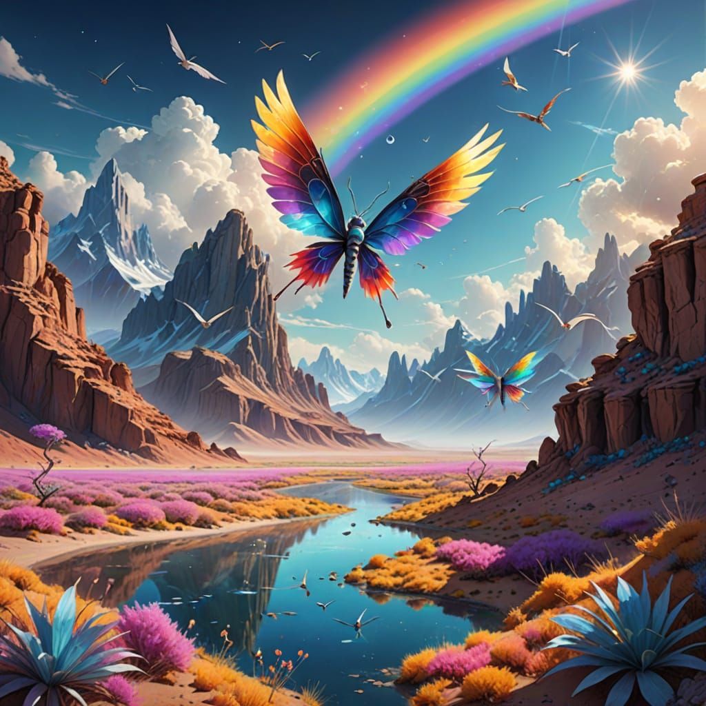Crystal Skimmers Soar in a Whimsical Desert Land