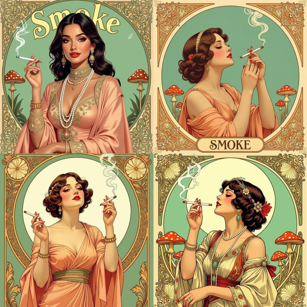 Art Nouveau Poster of Woman with Cigarette