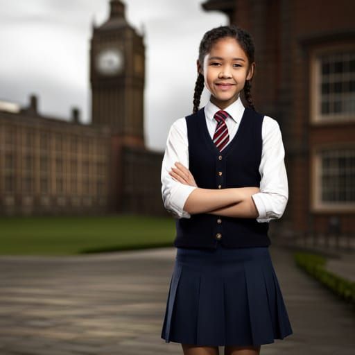Girl in British School Uniform, Hyperrealistic Portrait