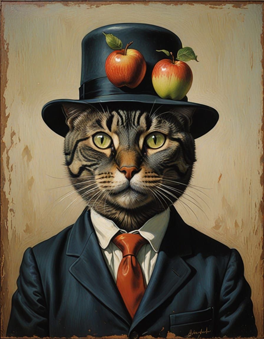 Surreal Cat in Bowler Hat, Magritte Style