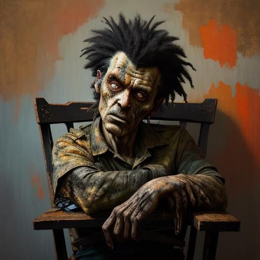 Zombie in Chair: Expressive Figurative Art in Schiele Style