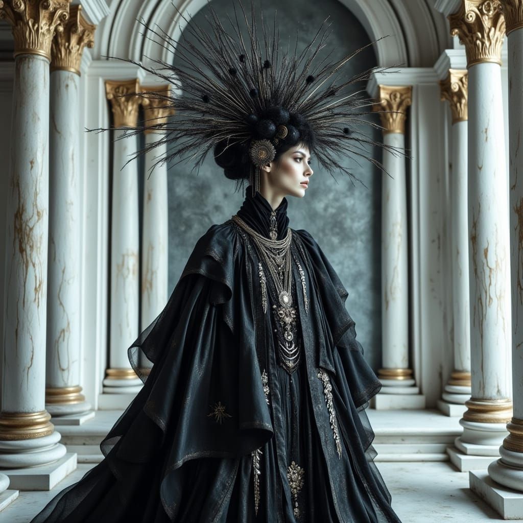 Raven Priestess in Wisteria Temple, Asymmetrical Style