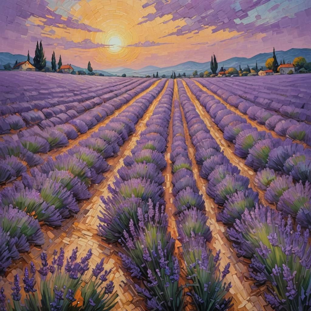 Bioluminescent Lavender Field: Expressionist Oil Painting