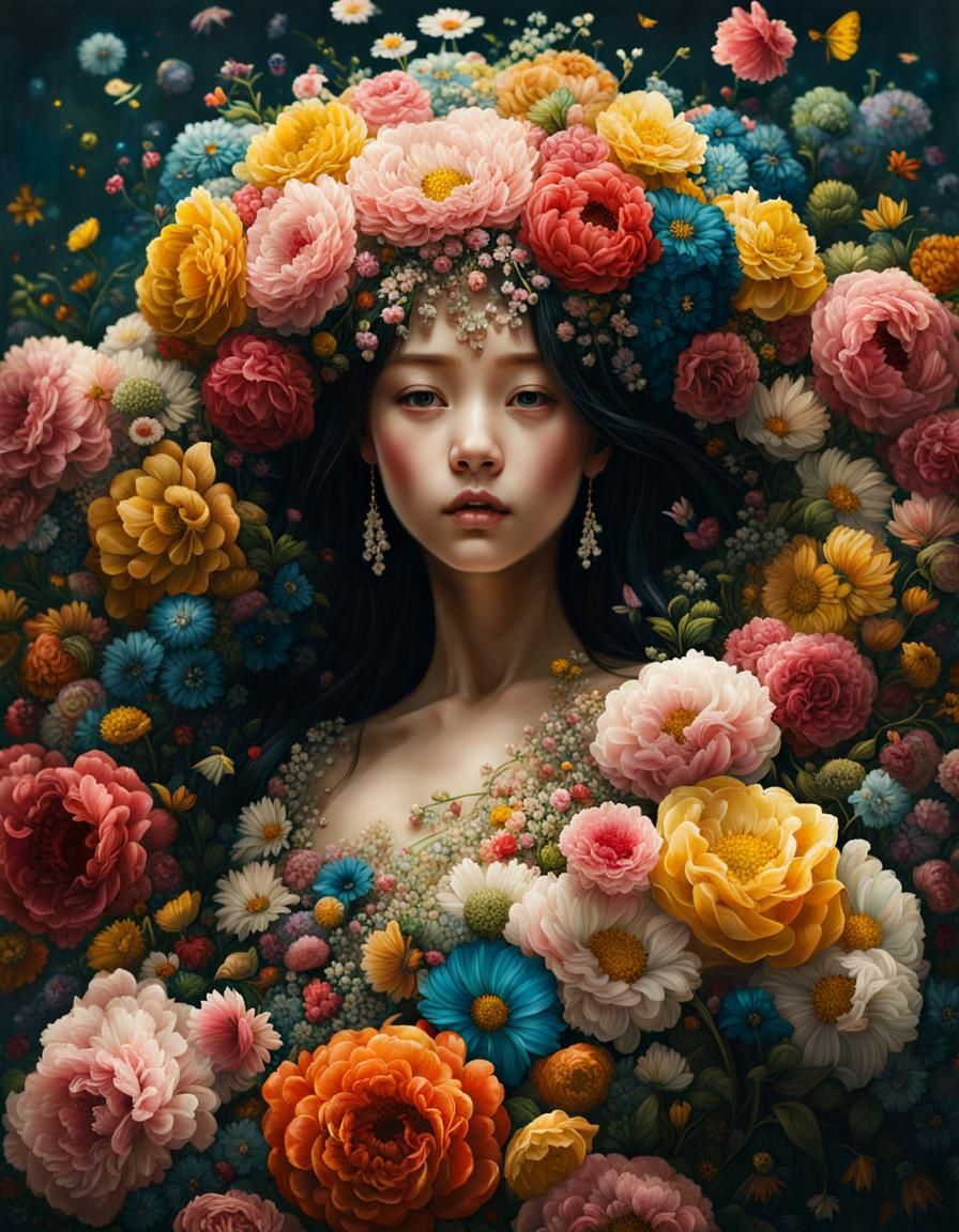 Manhwa Flower Princess Portrait in Hyperrealistic Style